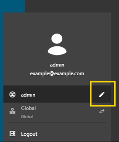 Example of the Admin icon in WynDashboards