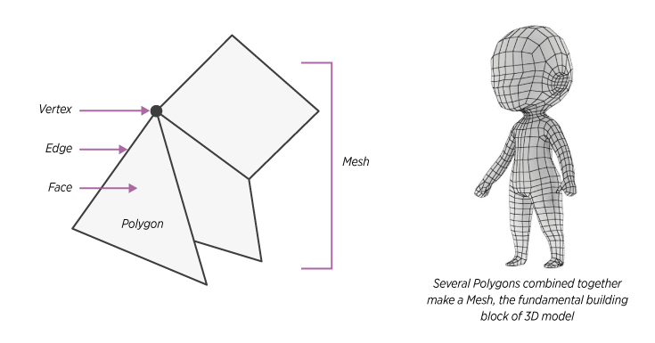 Example of polygons known as a Mesh in a 3D model