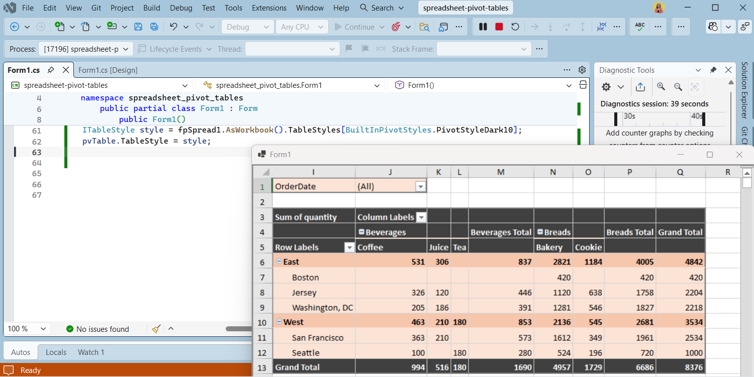 Change the Style of the WinForms Pivot Table