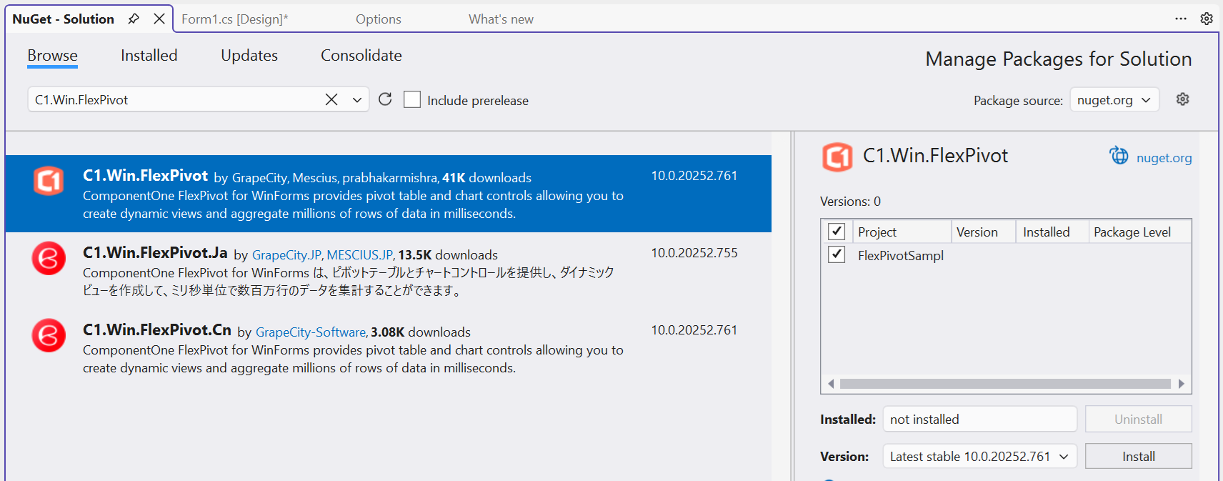 WinForms Pivot Chart Nuget