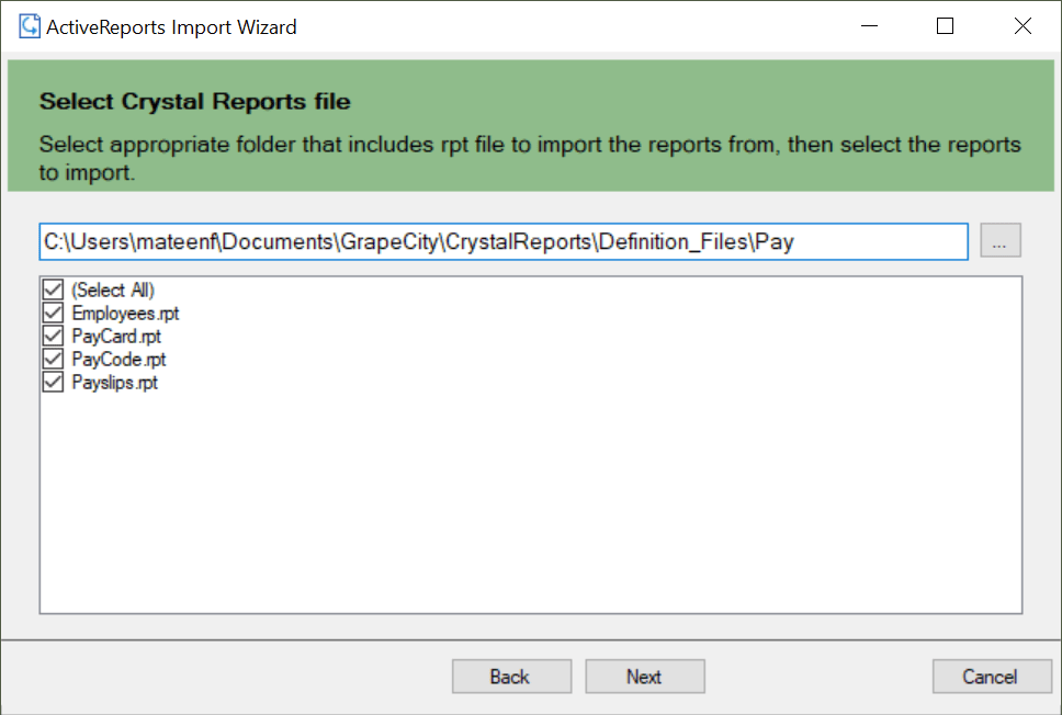 Select Crystal Reports File