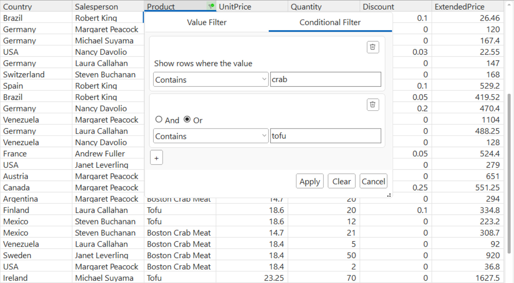 Conditional Filter UI