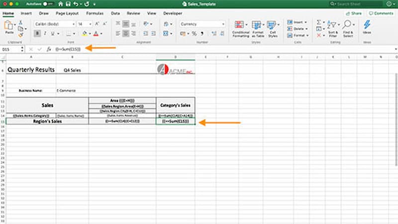 Bind data with a template which consists of formulas 