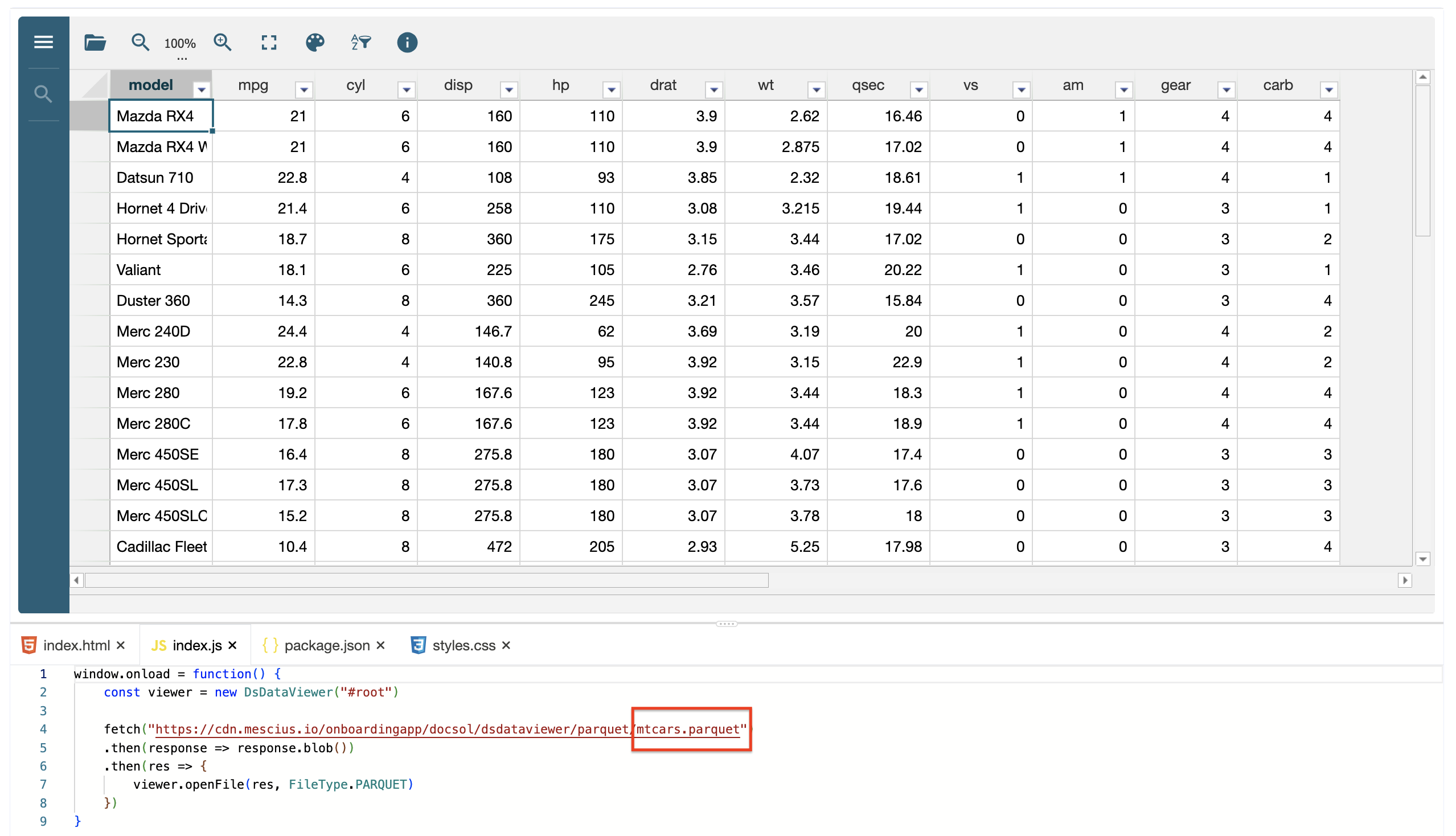 Open parquet Files in JS applications