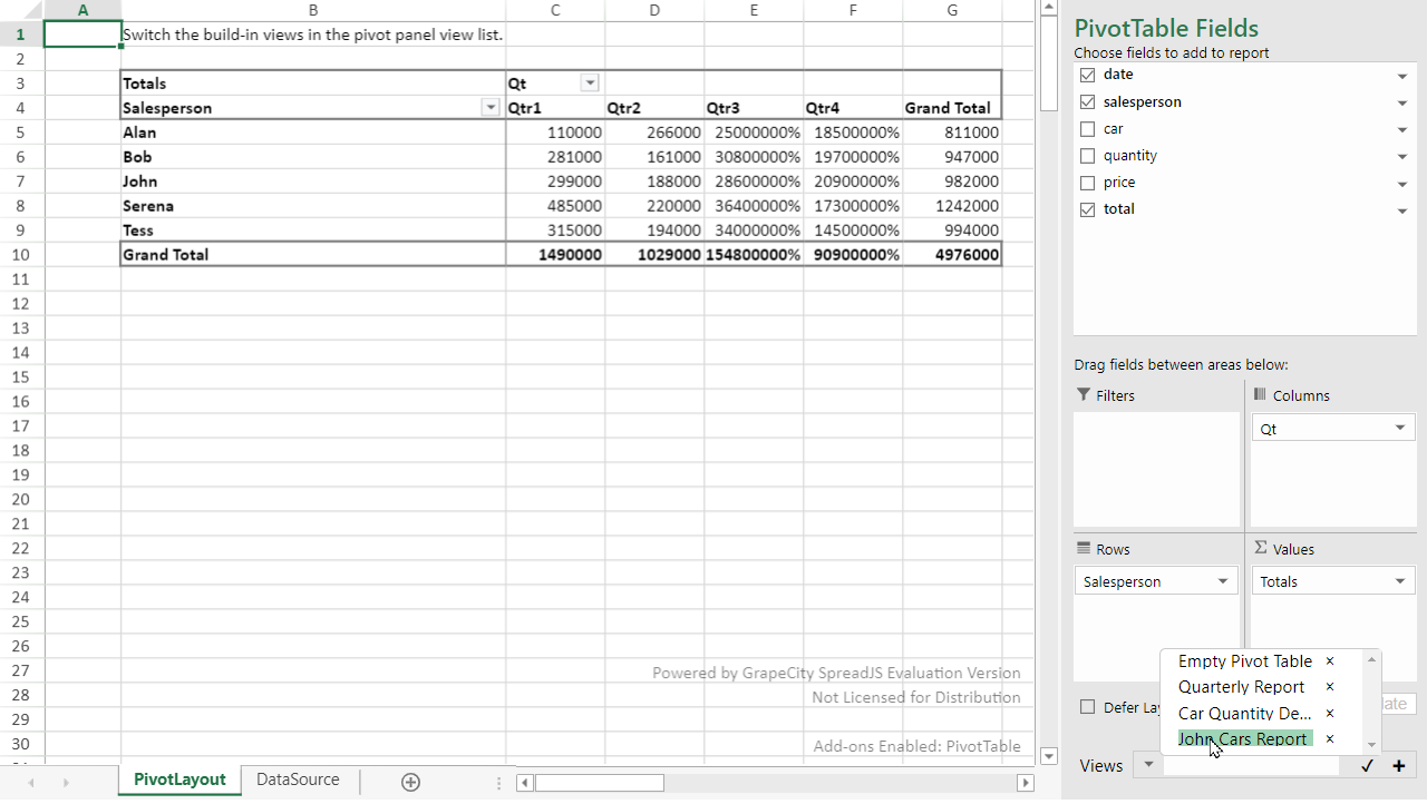 Pivot Table Manager - create manage, and save different views for a JS PT