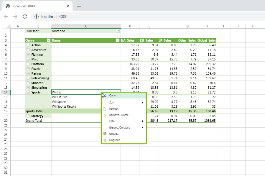 React Pivot Table