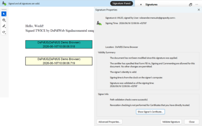 Append new revisions and signatures to PDF documents using a JS PDF API