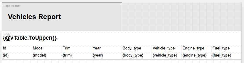Vehicle Report Table