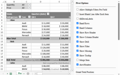 JS Pivot Table Options