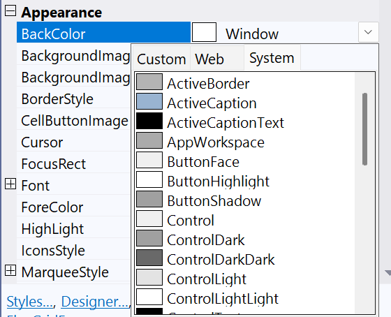 WinForms System Brushes