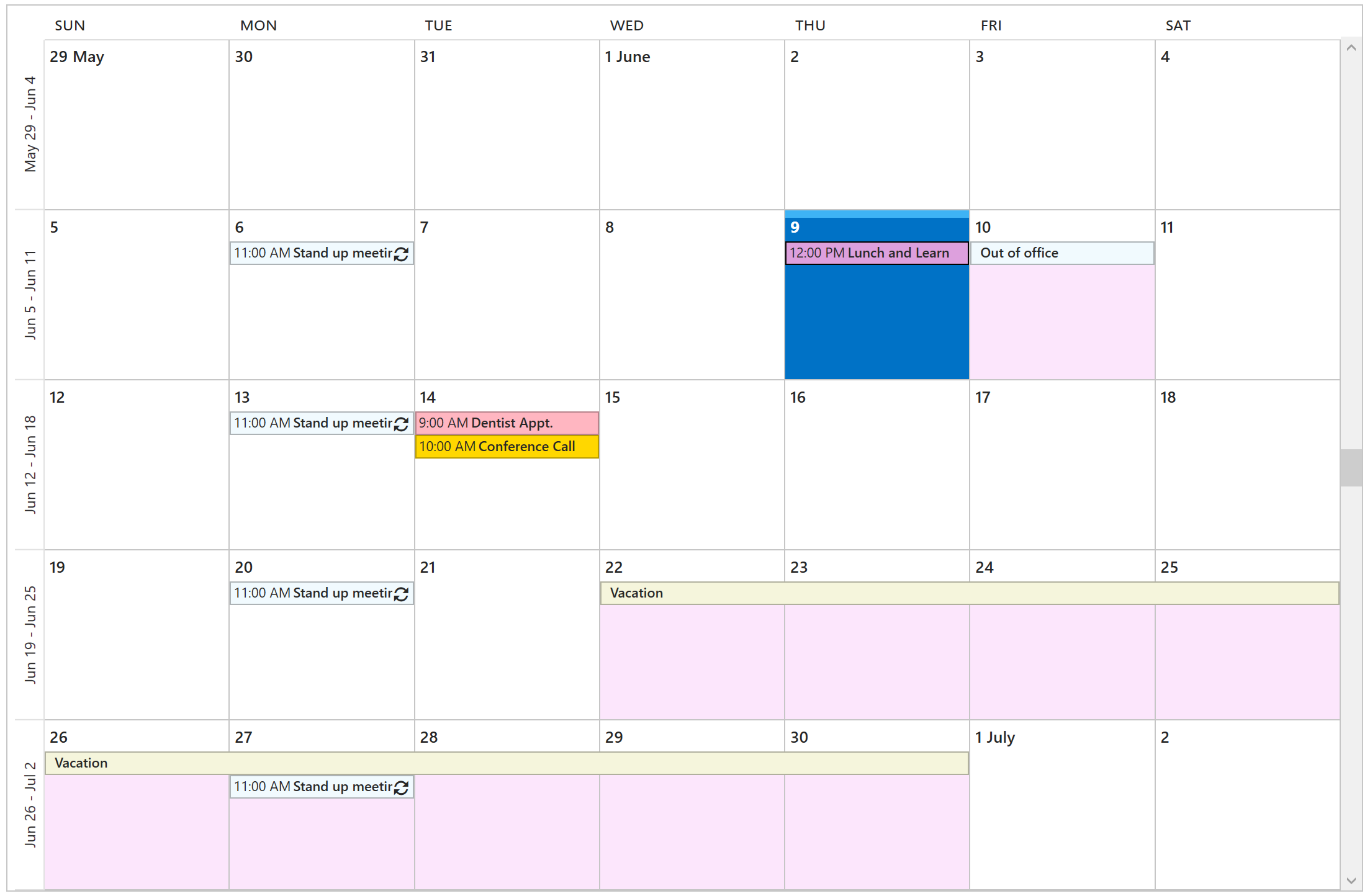 WPF Scheduler Month View