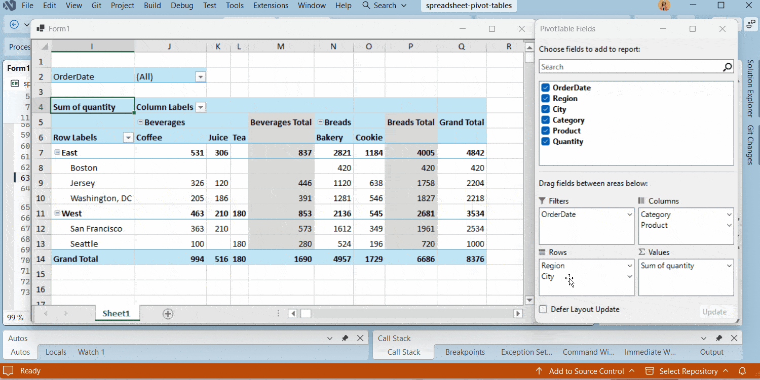 WinForms Pivot Table Fields Side Bar