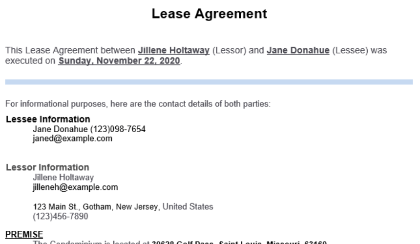 Lease Agreement - Word template with XML data
