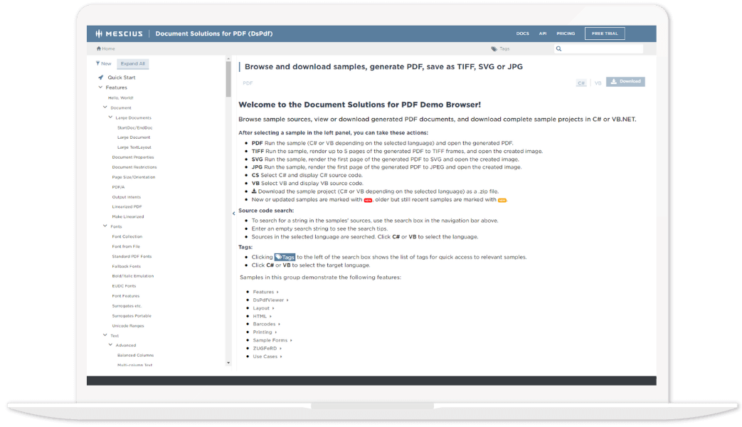 C# .NET PDF API Demo Explorer