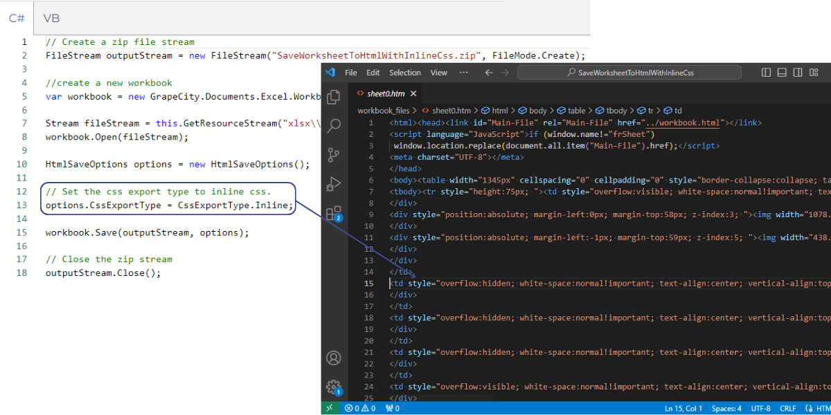 C# 및 VB.NET을 사용하여 CSS 온라인 옵션으로 Excel을 HTML로 내보내기