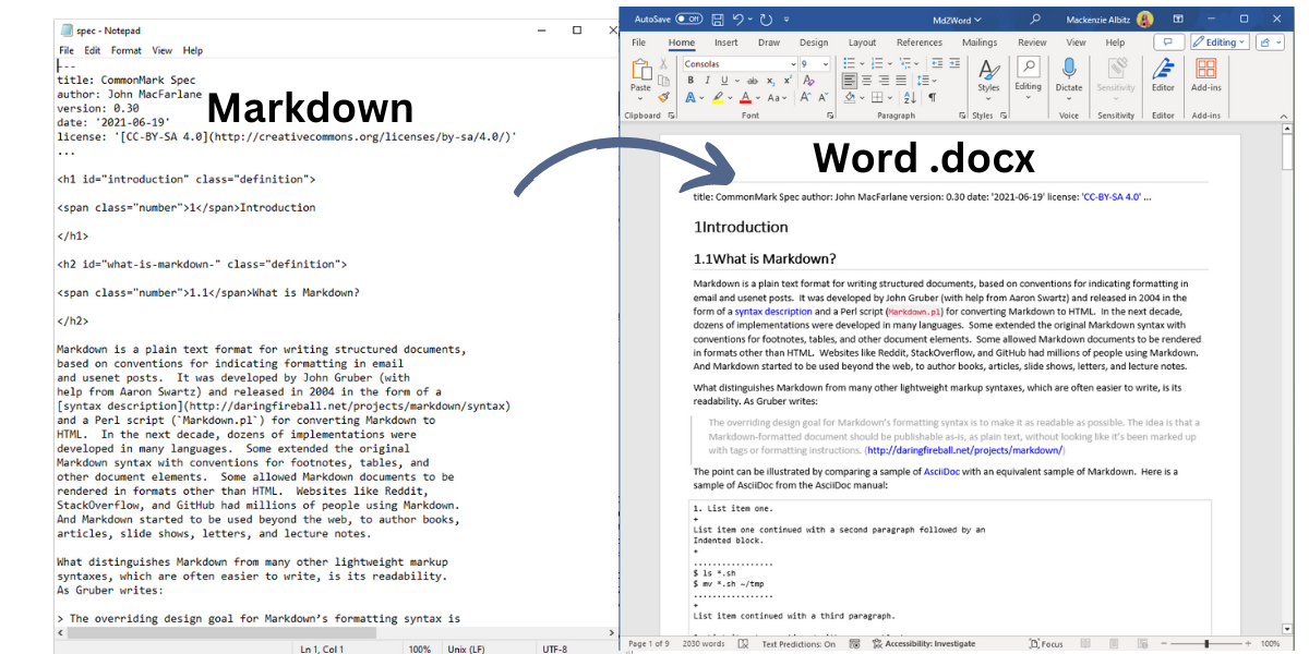 Convert Markdown to Word .docx using .NET C# API