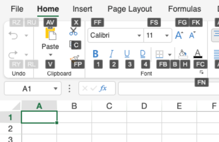 Key Tips within a JavaScript Spreadsheet Toolbar \ activated using keyboard commands