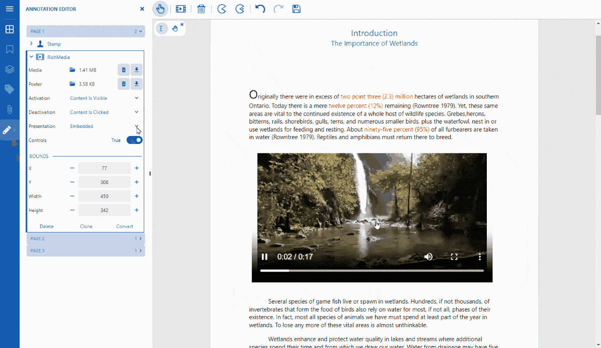 Work with embedded rich media in a JavaScript PDF Viewer Control