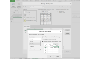 Configure custom working hours, workweeks, and project calendars in JS Gantt chart UI