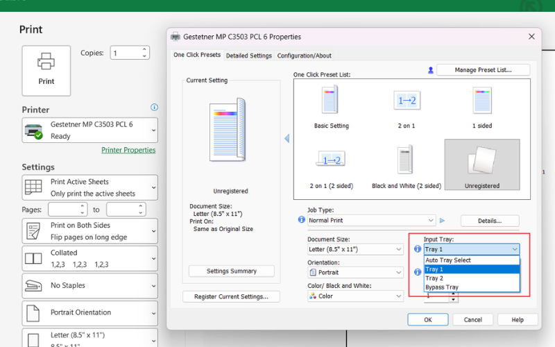 Programmatically Select a printer’s paper source or input tray during PrintOut operations on Windows