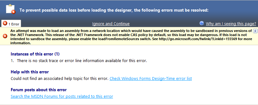 WinForms Error Failed to Load Component at Design Time