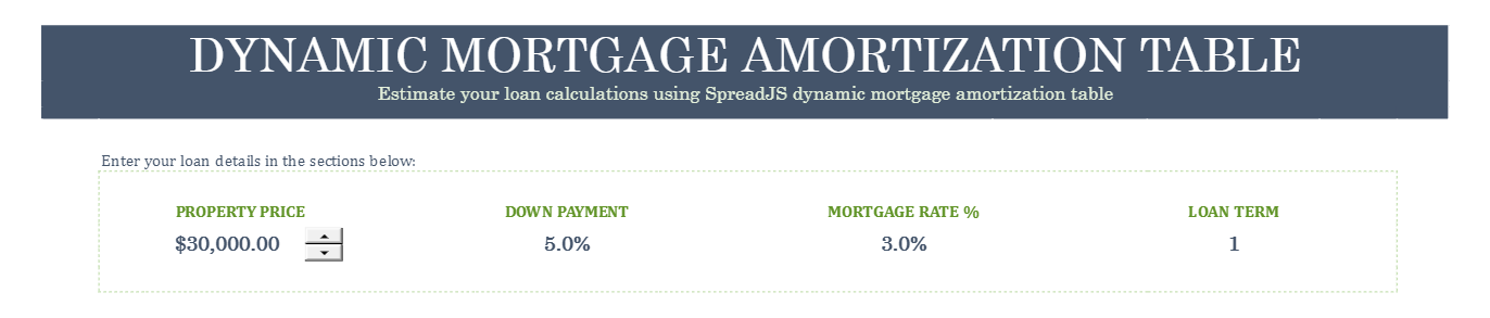 Loan Detail Section JavaScript Amortization