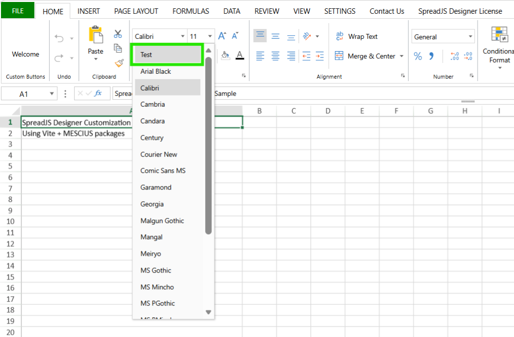 Modify an Existing Drop Down Control | JS Spreadsheet Designer Component