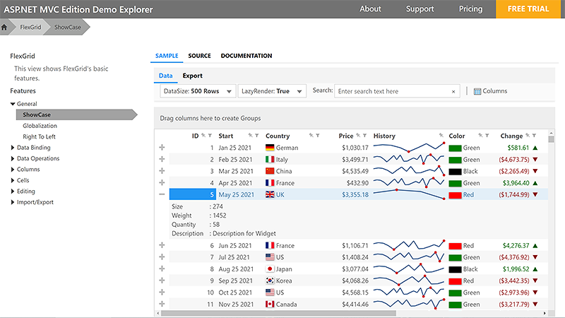 FlexGrid ASP.NET MVC Demos