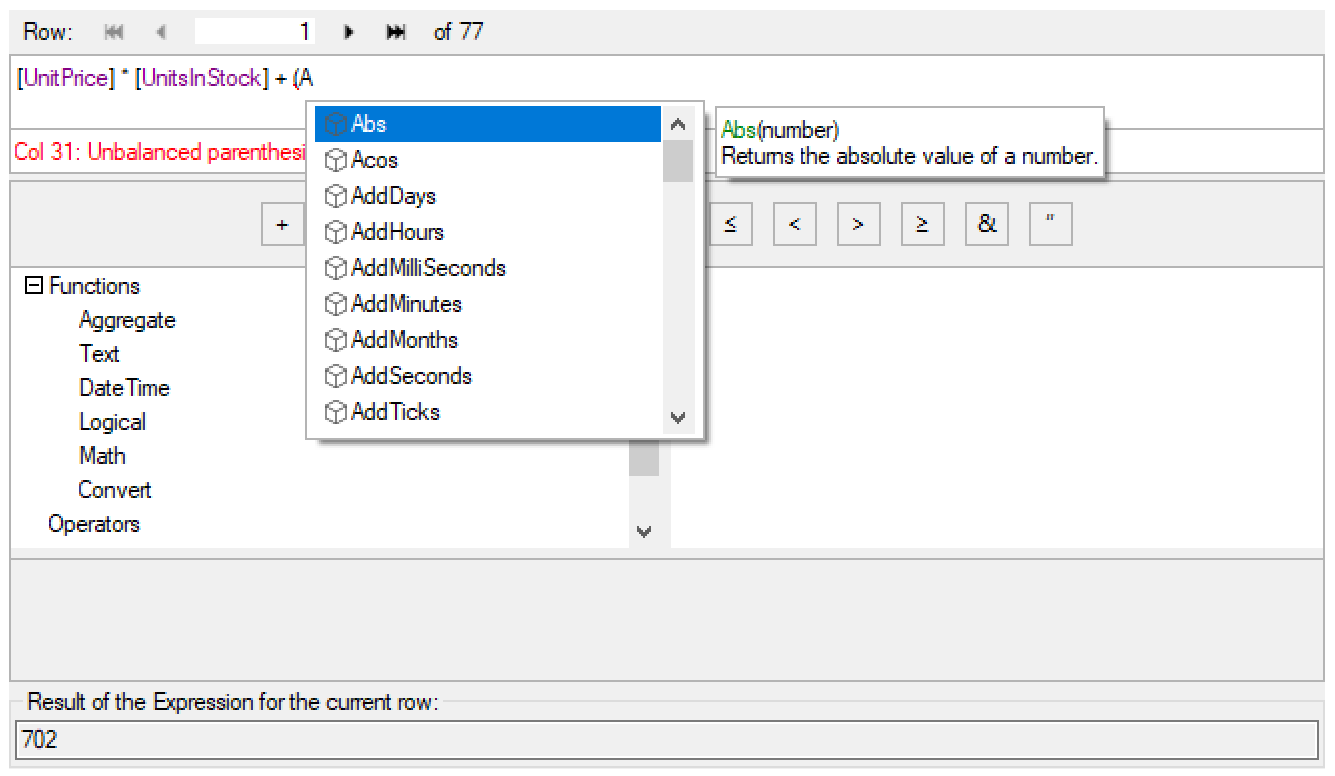 WinForms Expression Editor