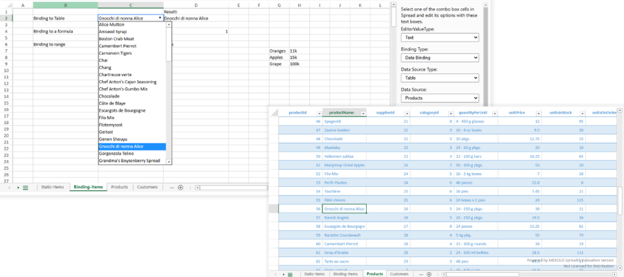 Data source binding support for Combo Box celltypes