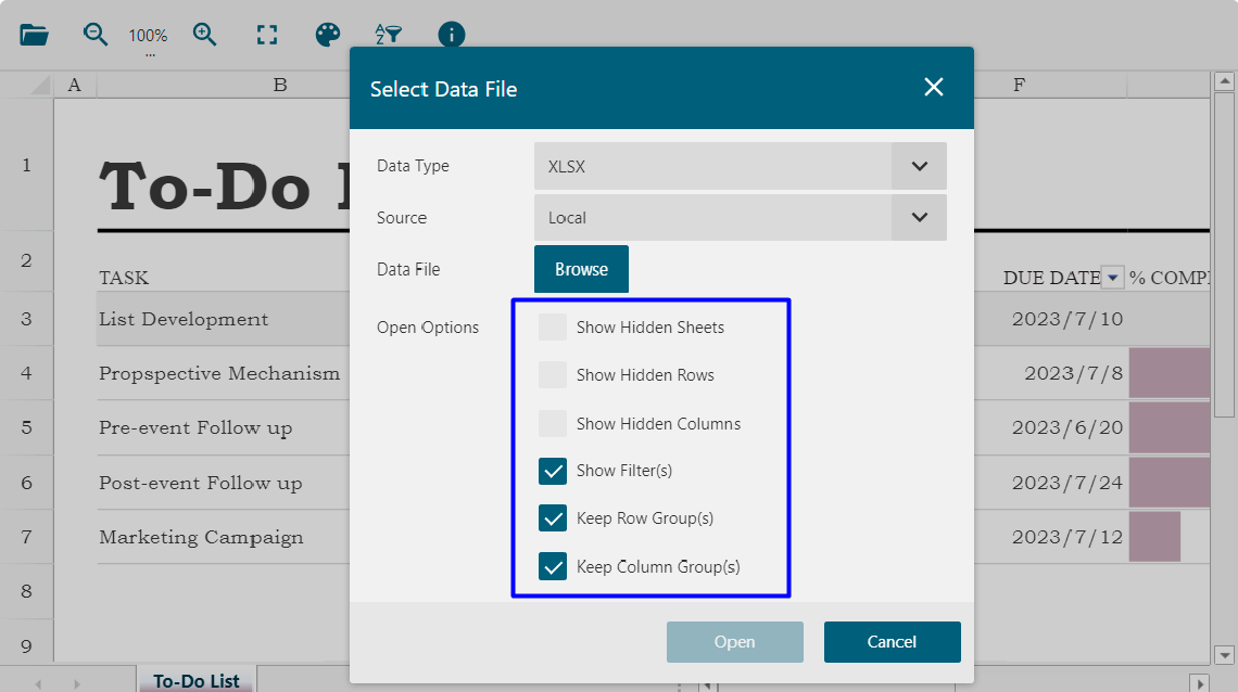 Data Open Options in JS Apps