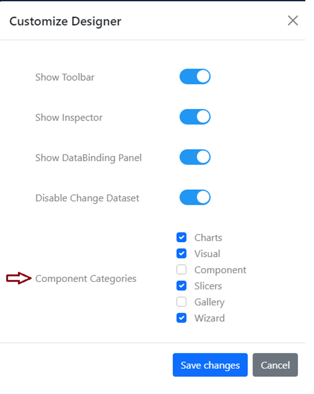 Customize Designer with some Component Categories clicked