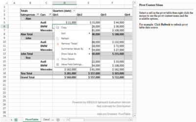 JavaScript Pivot Table Context Menus