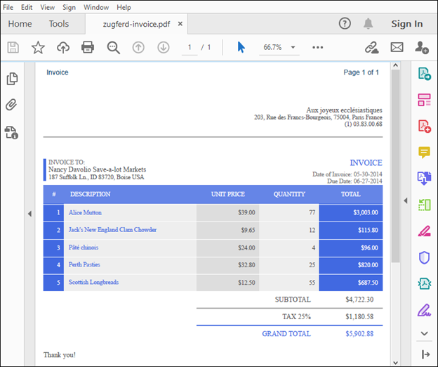 PDF Invoice Example with Table Content