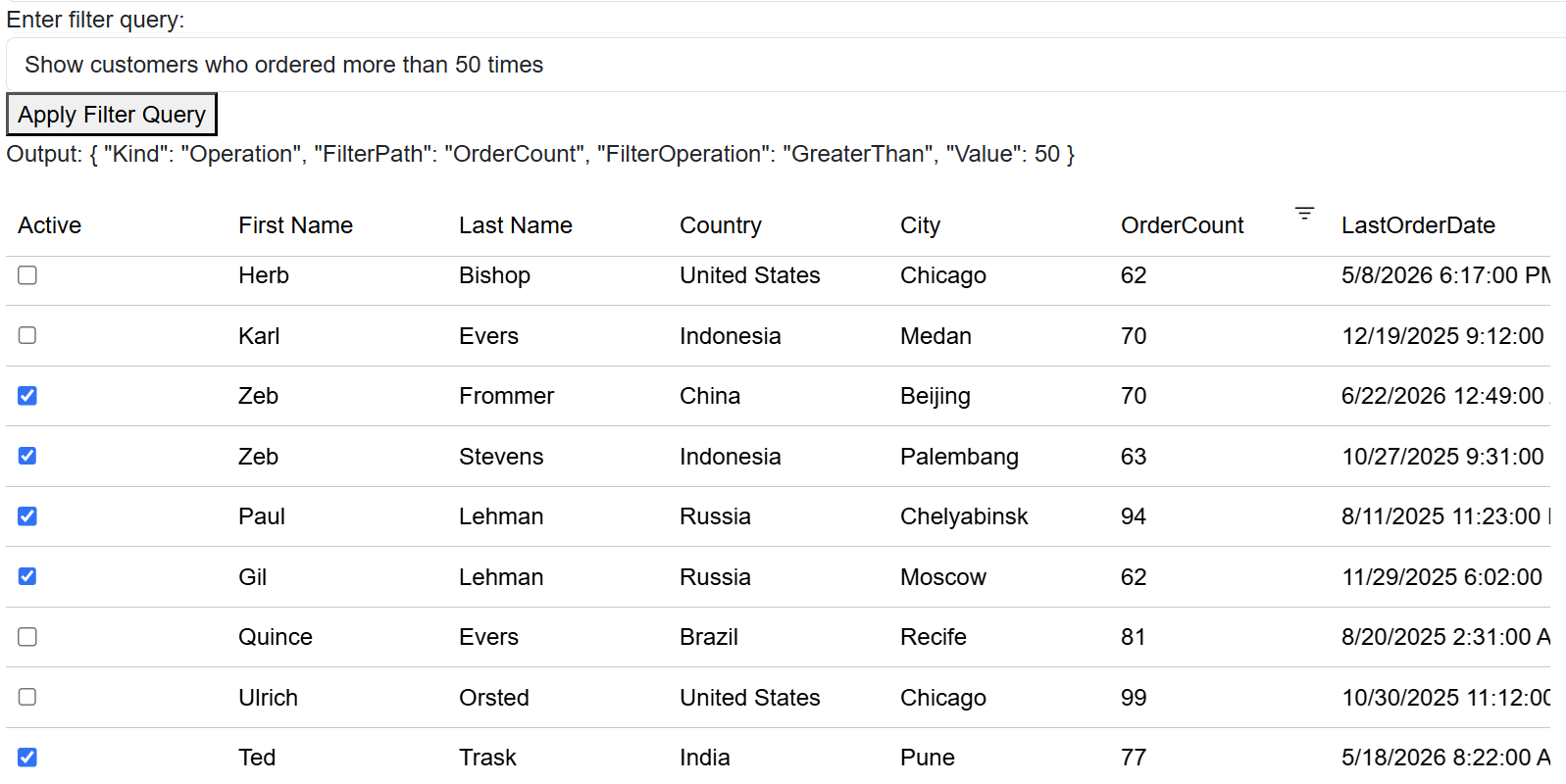 AI Filter Blazor FlexGrid Order