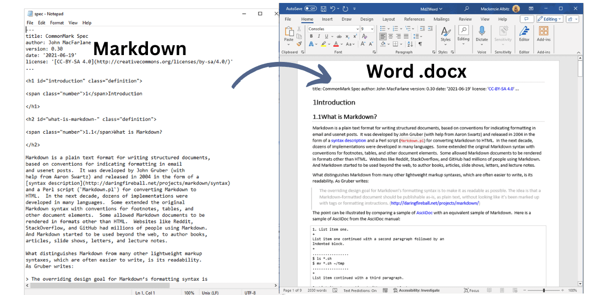 Convert Markdown to Word .docx using .NET C# API