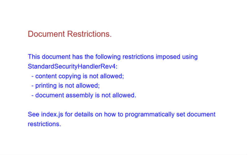 JavaScript support for PDF encryption and document permissions