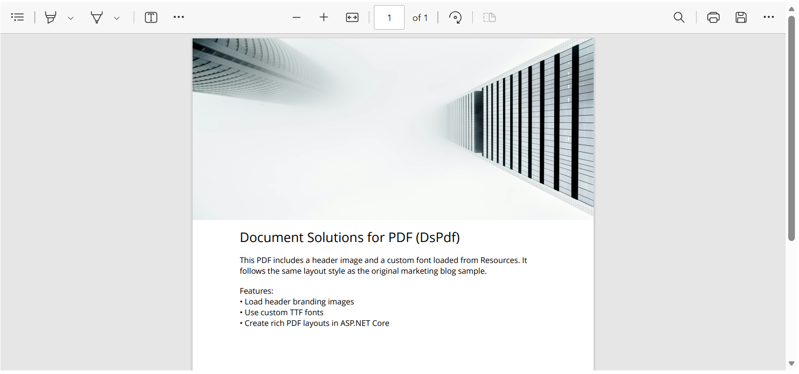 ASP.NET Core Generated PDF using Server-Side PDF API Lib