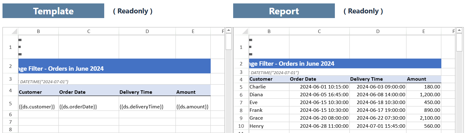 Developer Excel APIs for .NET and Java - Template Filter Support for DATETIME