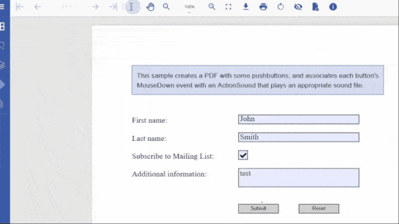 Add an action sound to a PDF form button