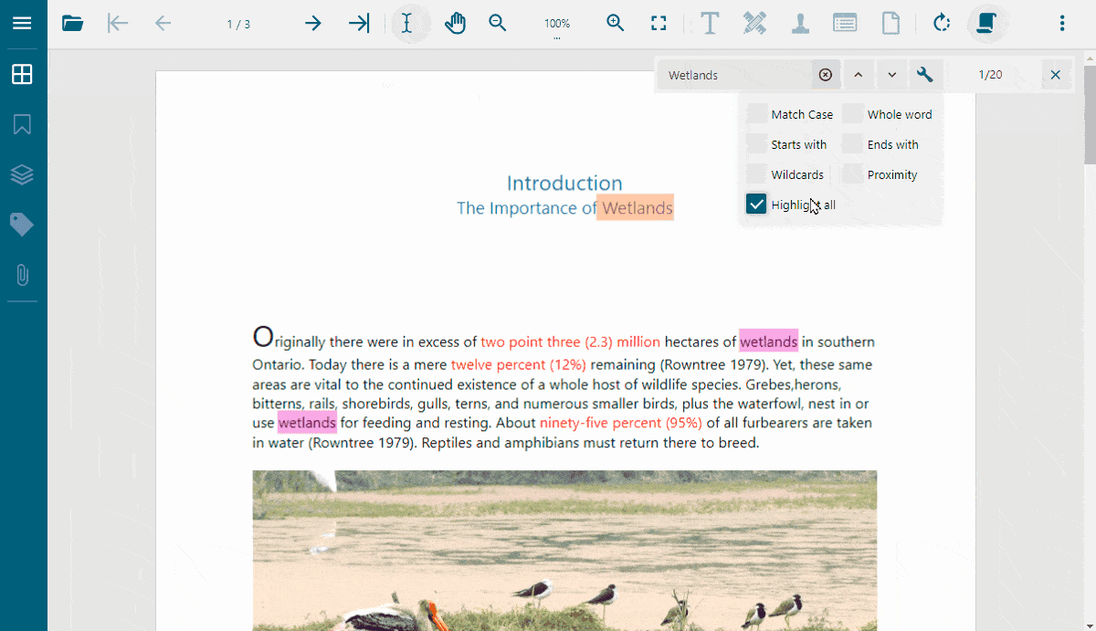 Floating Text Search Bar in JS PDF Viewer