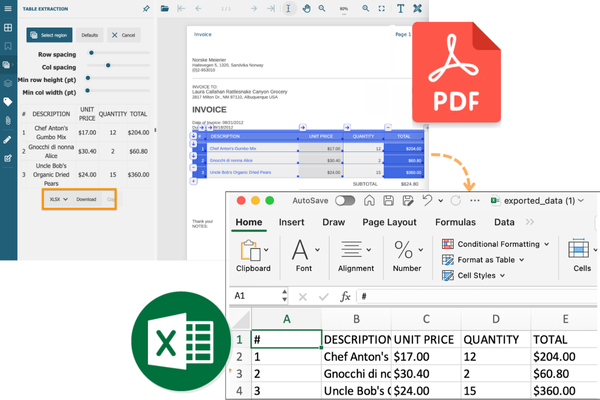 Extract PDF Table Data to Excel in a JavaScript PDF Viewer | Document Solutions PDF Viewer