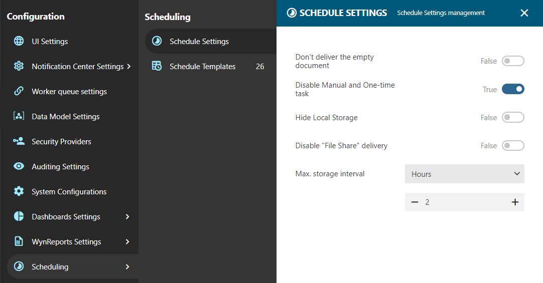 Scheduling tab on the Configuration page of the Admin Portal