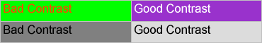 Accessibility Good Contrast/Bad Contrast Examples