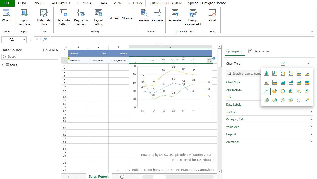 Seamless ReportSheet Integration with JavaScript Charting Component