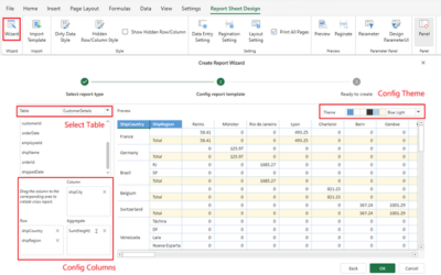 ReportSheet Builder Wizard in JavaScript Spreadsheet Designer