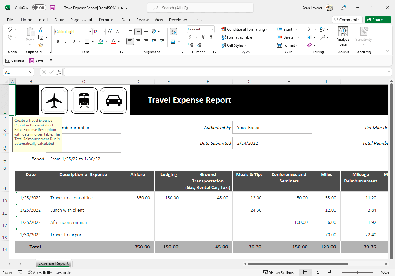 Create professional Excel Expense Reports using C# .NET Spreadsheet APIs